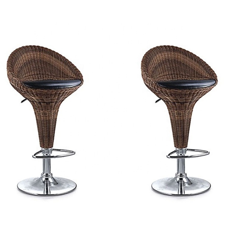 High Quality Rattan Bar Stool Gas Lift Height Adjusted Swivel Leisure Home Indoor Chairs