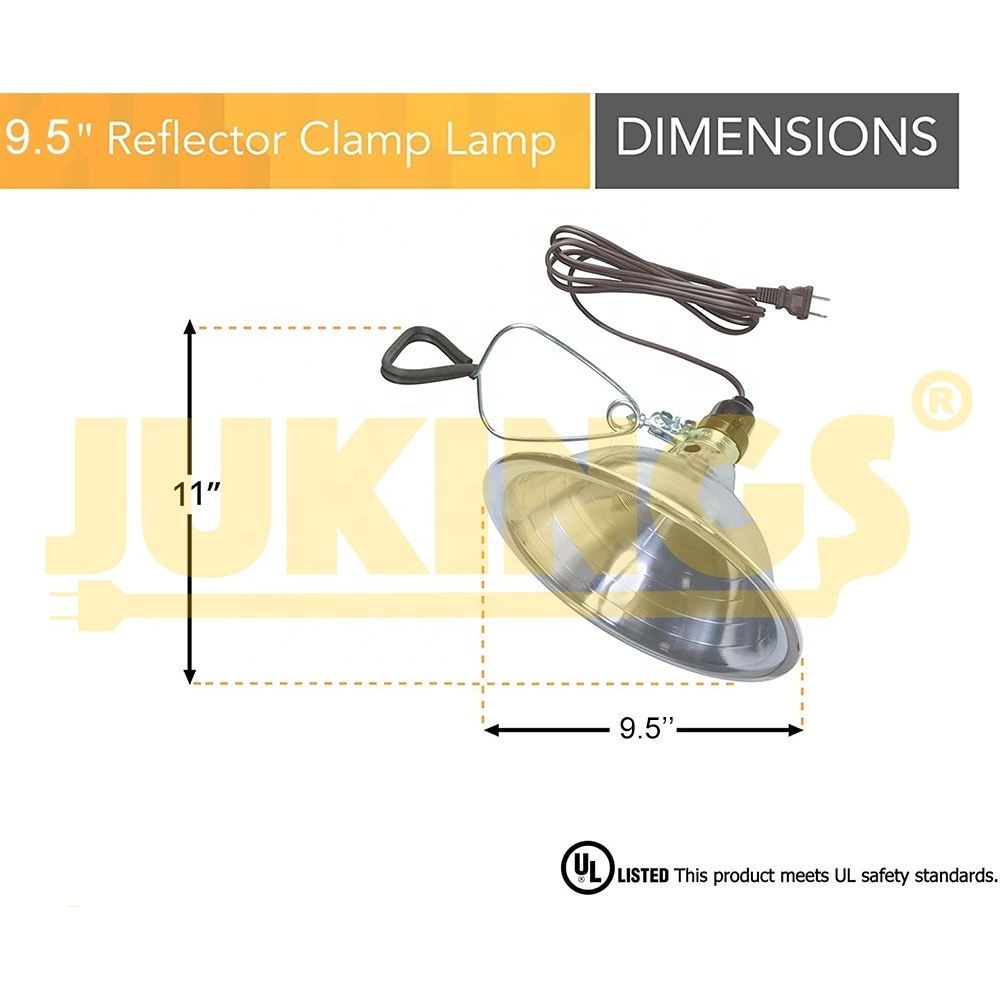 18/2 SPT-2 Clamp Lamp with 10 Inch Reflector, 150 Watt, 6 Foot Cord  and Chimney diameter 9.5 inch