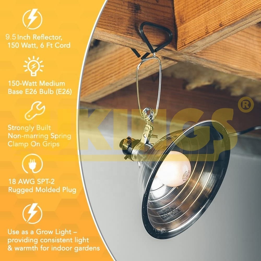 18/2 SPT-2 Clamp Lamp with 10 Inch Reflector, 150 Watt, 6 Foot Cord  and Chimney diameter 9.5 inch