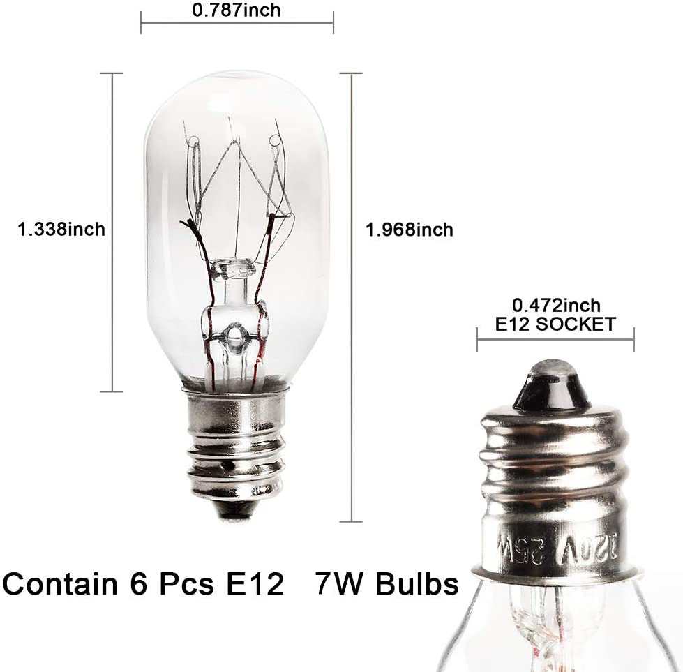 7W Salt Rock Lamp Bulb Replacement Bulbs for Himalayan Salt Lamps Plug-in Wax Warmers, Night Lights.incandescent T20 E12 Socket