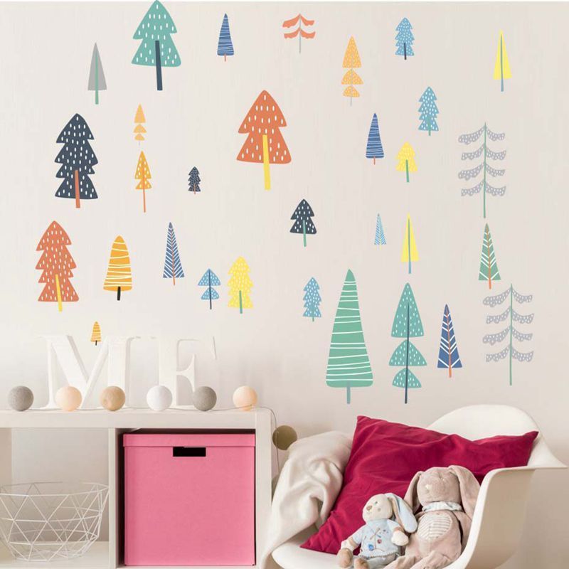 Cartoon forest tree wall sticker children's room nursery kids bedroom decoration vinyl adhesive waterproof wall mural decal