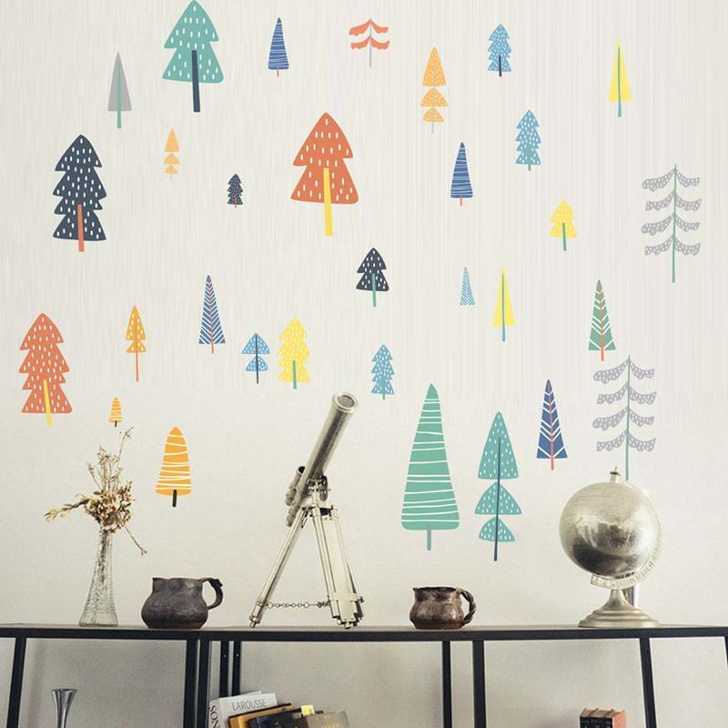 Cartoon forest tree wall sticker children's room nursery kids bedroom decoration vinyl adhesive waterproof wall mural decal