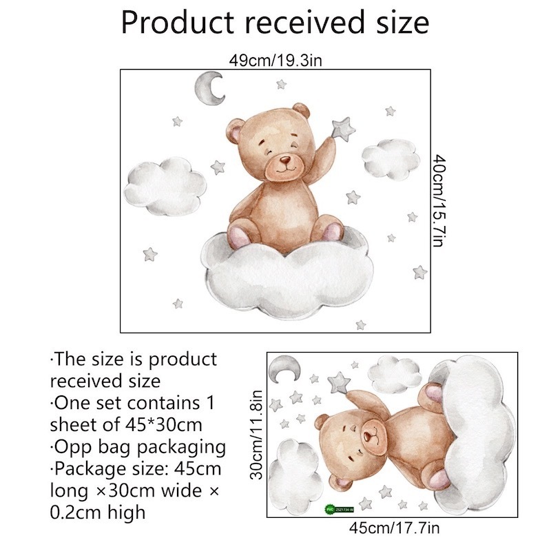 Wholesale Wall Stickers - Bear On The Cloud Vinyl Wall Decals For Kids Room Decorations