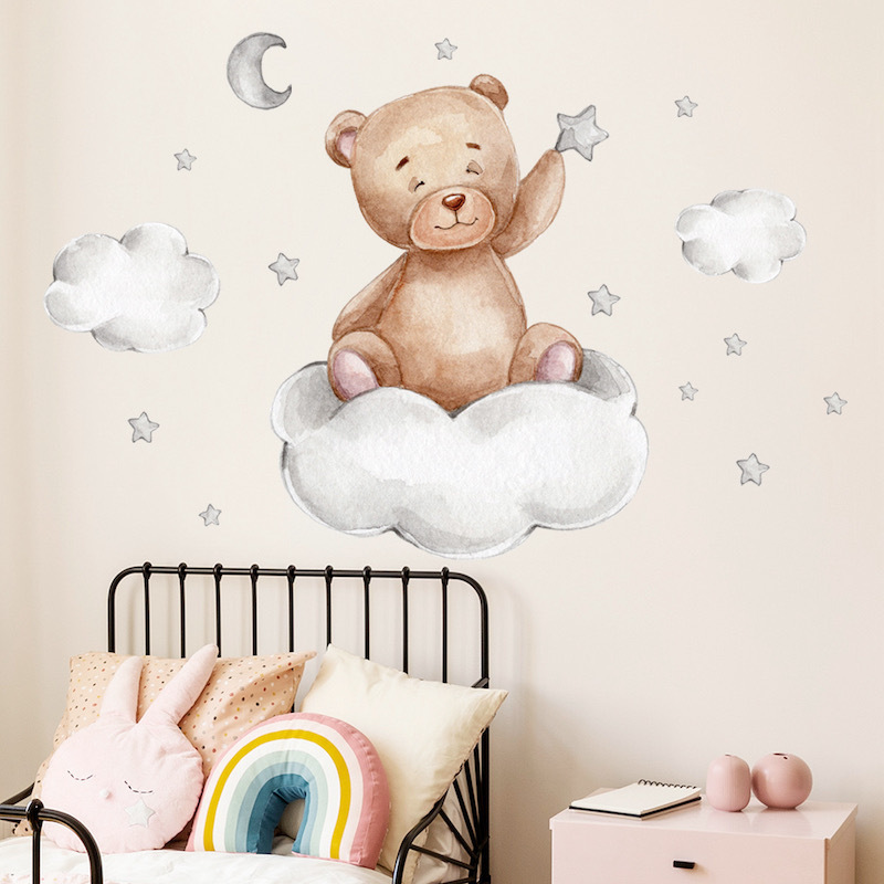 Wholesale Wall Stickers - Bear On The Cloud Vinyl Wall Decals For Kids Room Decorations