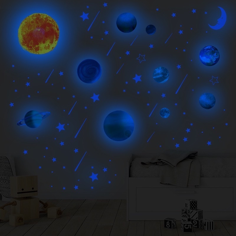 Wholesale Wall Stickers - Glow in dark Night Glow Space Planets and Stars Vinyl Wall Decals For Kids Room Decorations