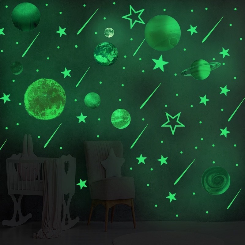 Wholesale Wall Stickers - Glow in dark Night Glow Space Planets and Stars Vinyl Wall Decals For Kids Room Decorations