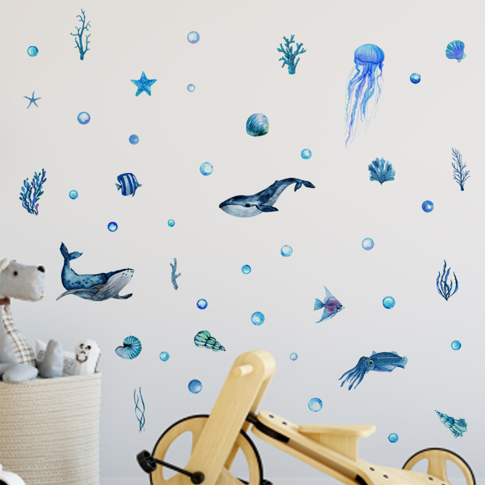 Custom Small Ocean Fish Blue Luminous Sticker Glow In Dark The Kids Room Nursery Decoration Wall Sticker