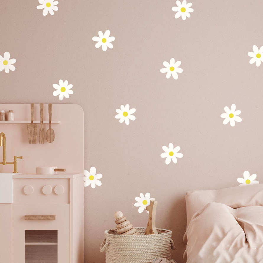 Ins small daisy living room wall decoration stickers PVC self-adhesive wardrobe flowers children's room bedroom wall stickers