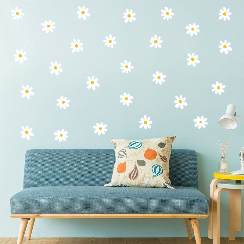 Ins small daisy living room wall decoration stickers PVC self-adhesive wardrobe flowers children's room bedroom wall stickers