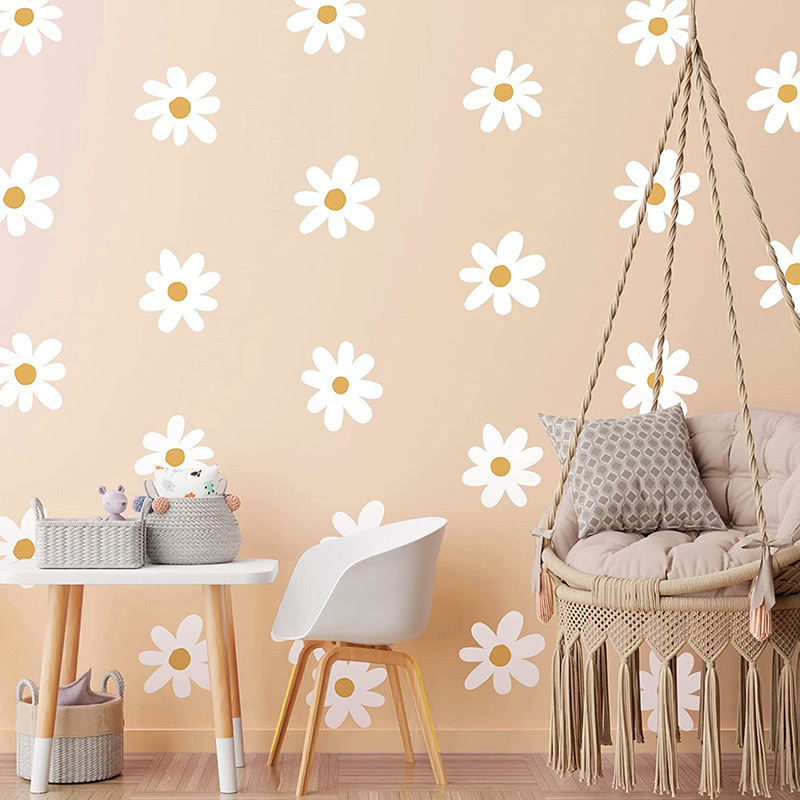 Ins small daisy living room wall decoration stickers PVC self-adhesive wardrobe flowers children's room bedroom wall stickers