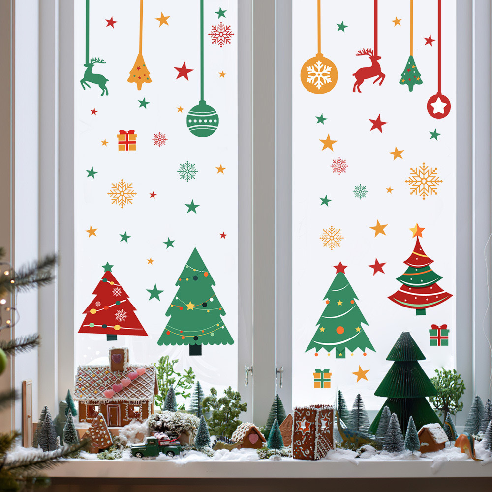 Christmas tree bell snowflake elk wall sticker self-adhesive PVC window cartoon decoration holiday living room wall sticker