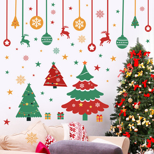 Christmas tree bell snowflake elk wall sticker self-adhesive PVC window cartoon decoration holiday living room wall sticker