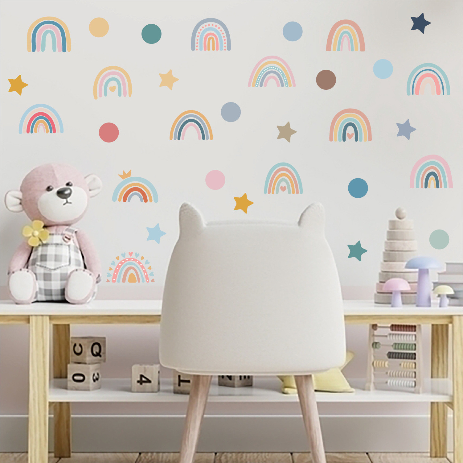 4 sheets/pack Rainbow Wall Decal Bohemian Star Dot Boho Kids Room Bedroom Decoration Self adhesive Vintage Wall Decal