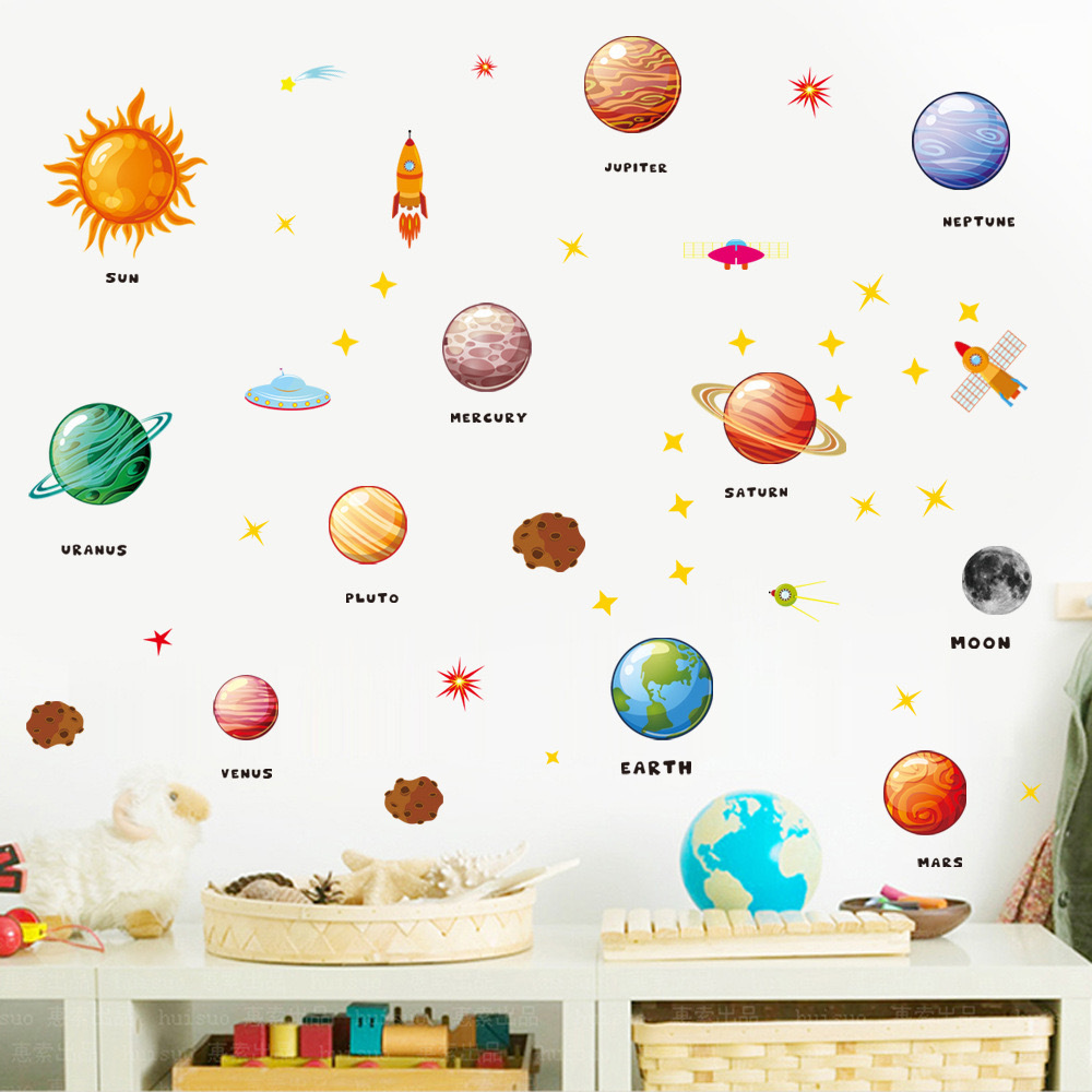 Cross border New Nine Planets Wall Decal Creative Kids Room Background Wall Decoration PVC Graffiti Sticker