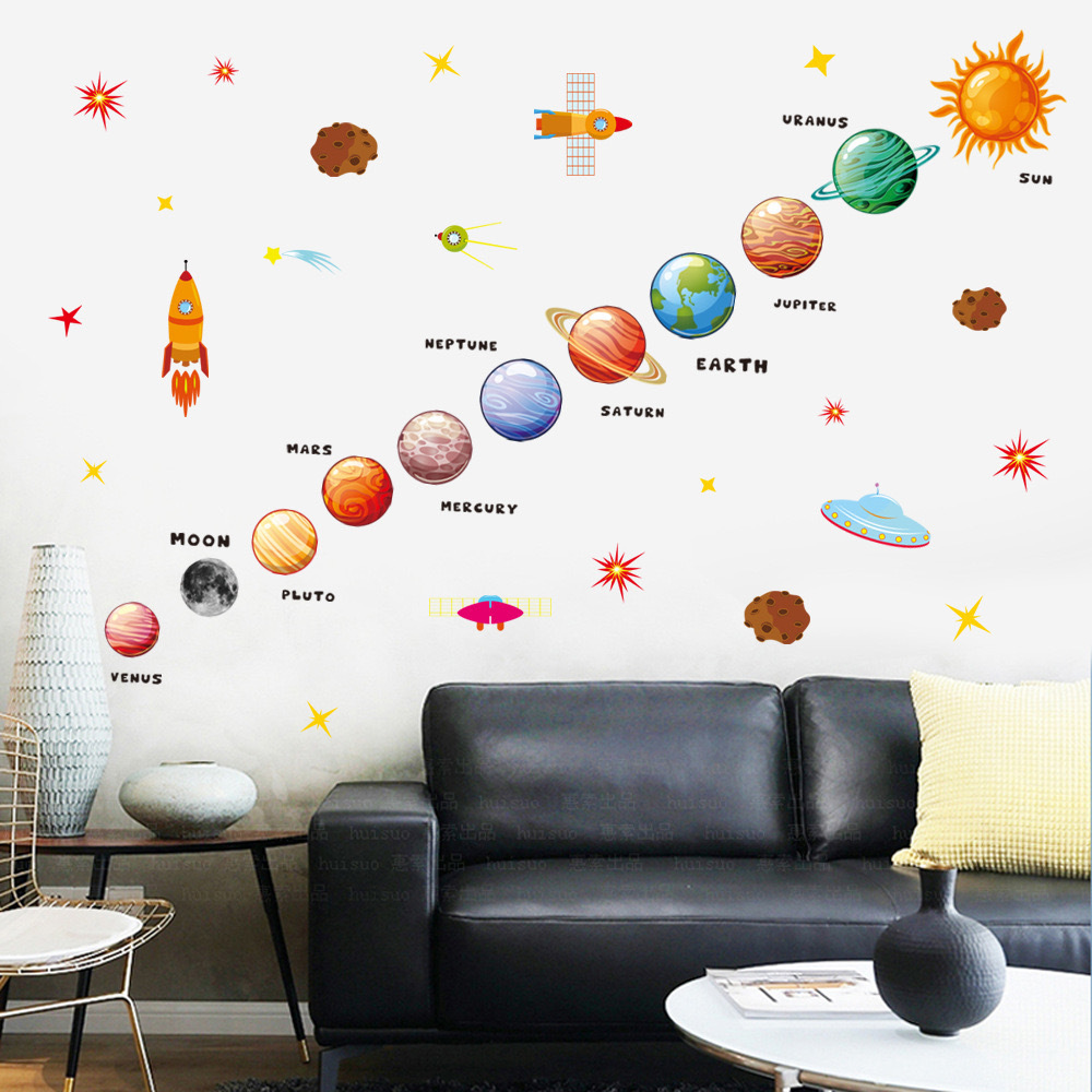 Cross border New Nine Planets Wall Decal Creative Kids Room Background Wall Decoration PVC Graffiti Sticker