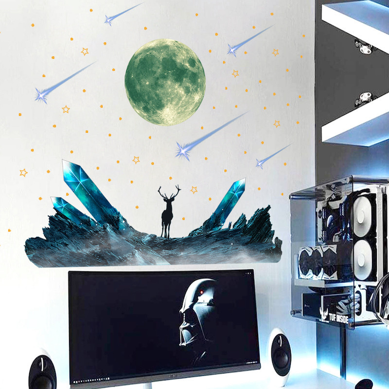 PVC Fluorescent Stickers Custom Glow In Dark the Stars and Moon Wall Sticker Home Decoration DIY 3D Luminous Wall Sticker