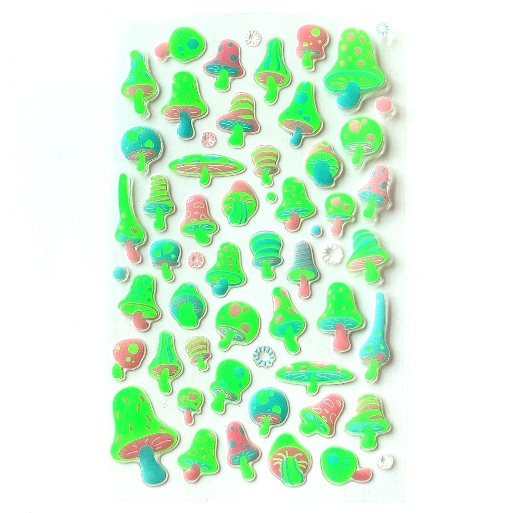 OEM&ODM factory price custom glow in the dark 3d epoxy resin sticker mushroom nigh glow star sticker supplier