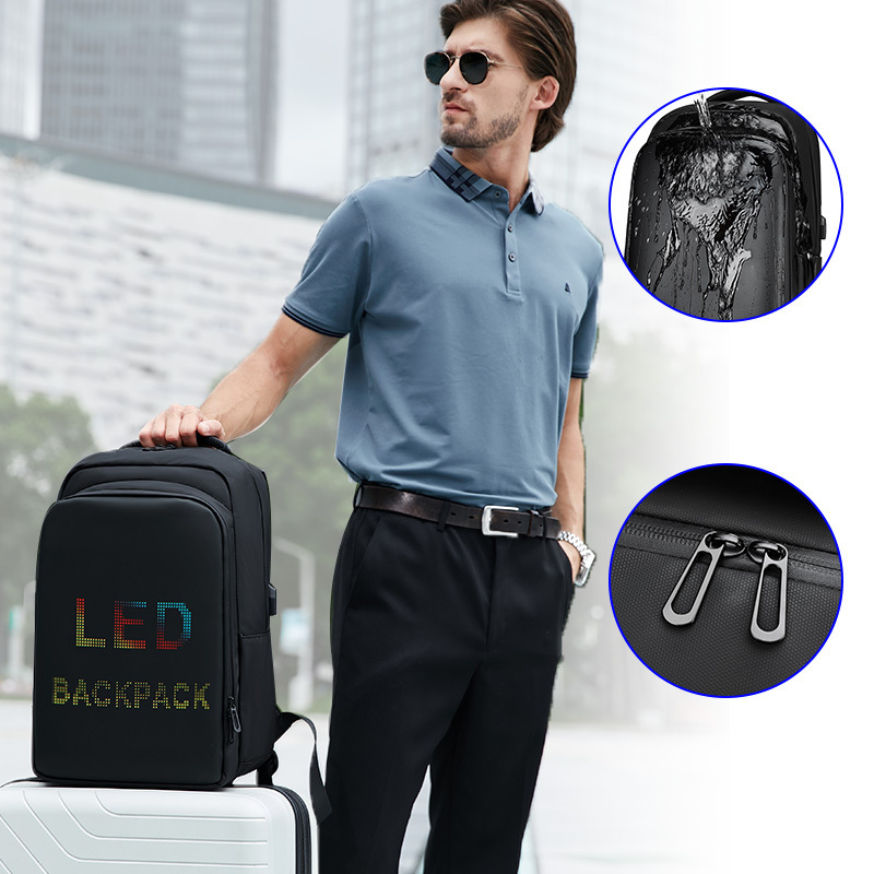 CRELANDER DIY Cool Black LED Knight Backpack Waterproof Hard Shell with Bluetooth for Motorcycle Riding