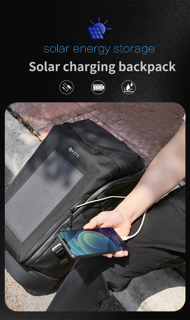 17-Inch Waterproof Laptop Backpack USB Charger Custom Anti-theft Business Travel School Bag Fashion Solar Panel Backpacks