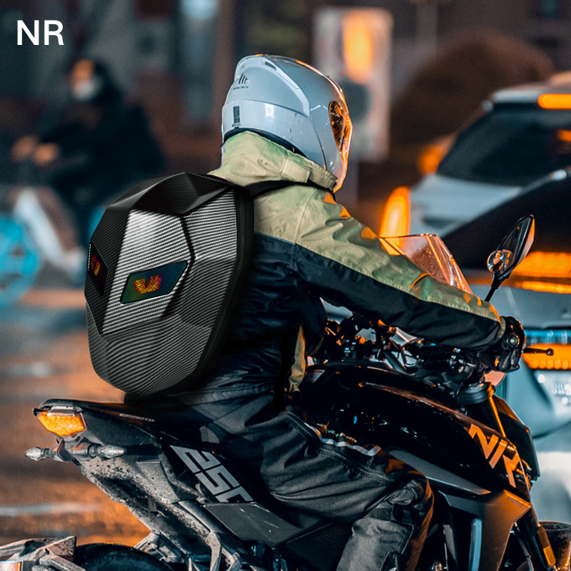 LED Knight Bag Waterproof Hard Shell Men's Motorcycle Backpack DIY Display Daypack with LED Eyes for Motorbike Riding