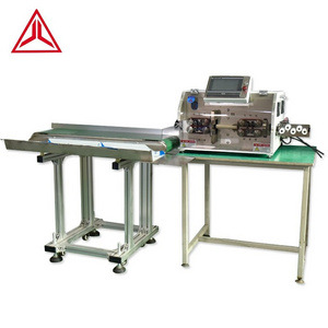 Automatic double cable stripping and cutting machine with assembly line take-up station