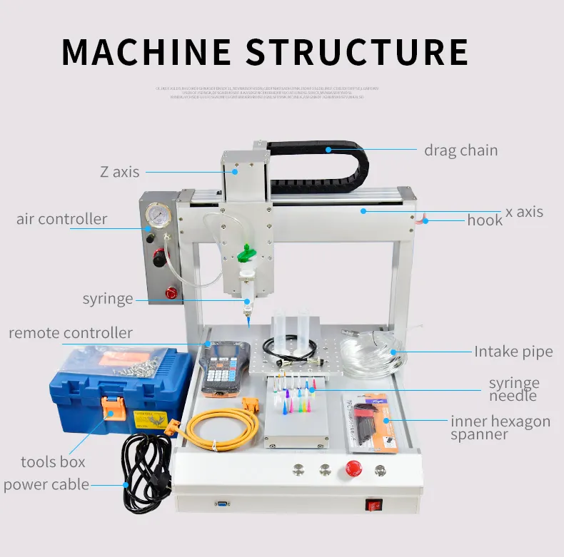 automatic 30ML silicone / epoxy resin / UV liquid glue dispenser CNC glue dispensing machine syringe needle robot dispens glue