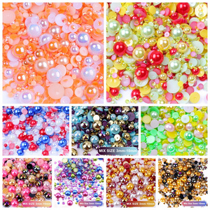 Juli Colorful ABS Plastic Rainbow Flat Pearl Beads, Imitation Half Round Pearls For Jewelry Making