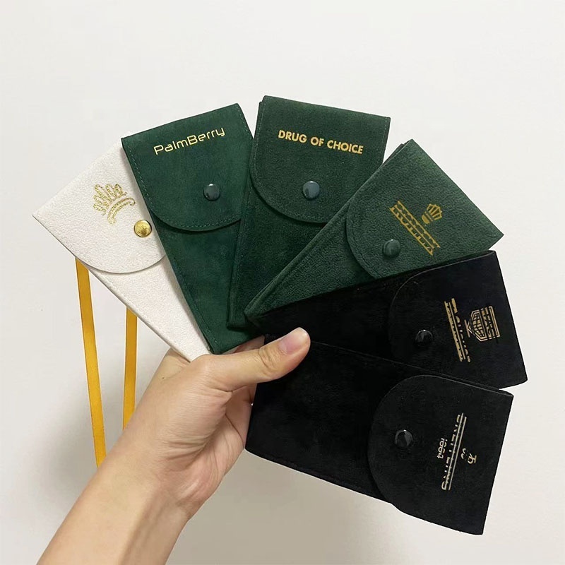 Watches Bag Velvet Suede Leather Custom Logo Single Watch Travel Pouch Envelope Case Green Premium Watch Pouch With Insert