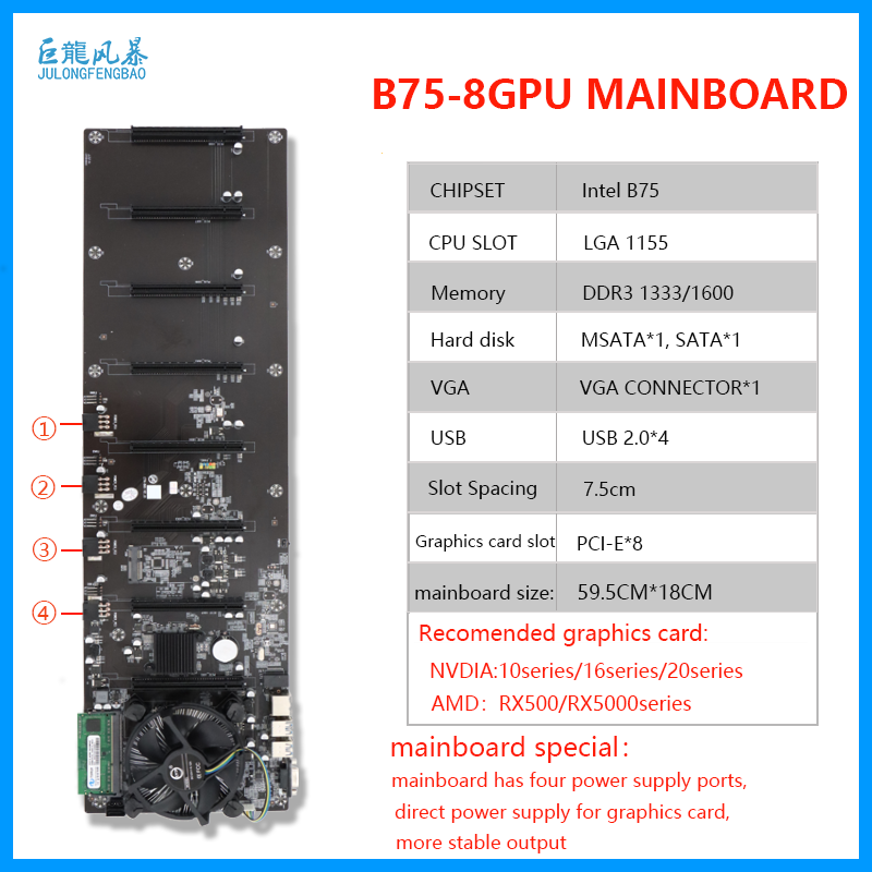 Popular Case 75MM 8GPU B75 Case for 8 AMD Graphics Card gpu rig Server case using at home