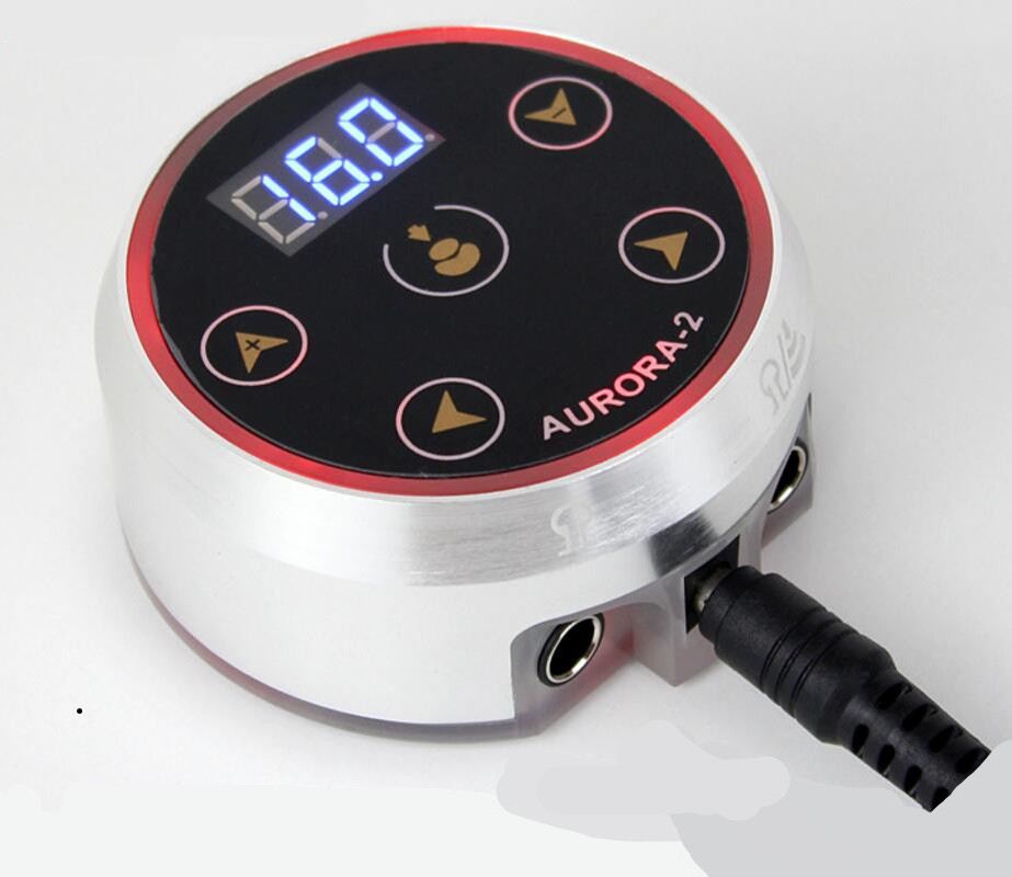 Original AURORA II LCD Tattoo Power Supply with Power Adapter for Coil & Rotary Tattoo Machines