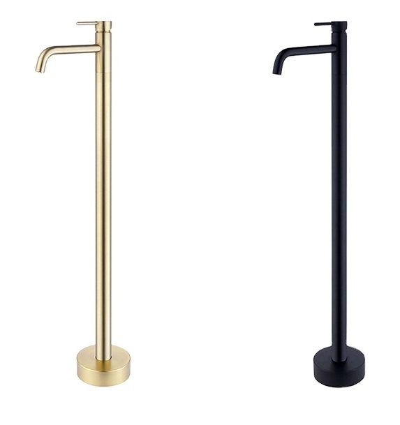 Brushed Gold Floorstanding Bath Tub Faucet Tap Floor Mounted Stand Bathtub Faucets