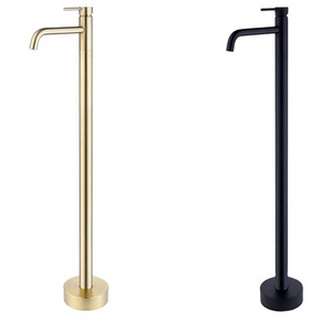 Brushed Gold Floorstanding Bath Tub Faucet Tap Floor Mounted Stand Bathtub Faucets