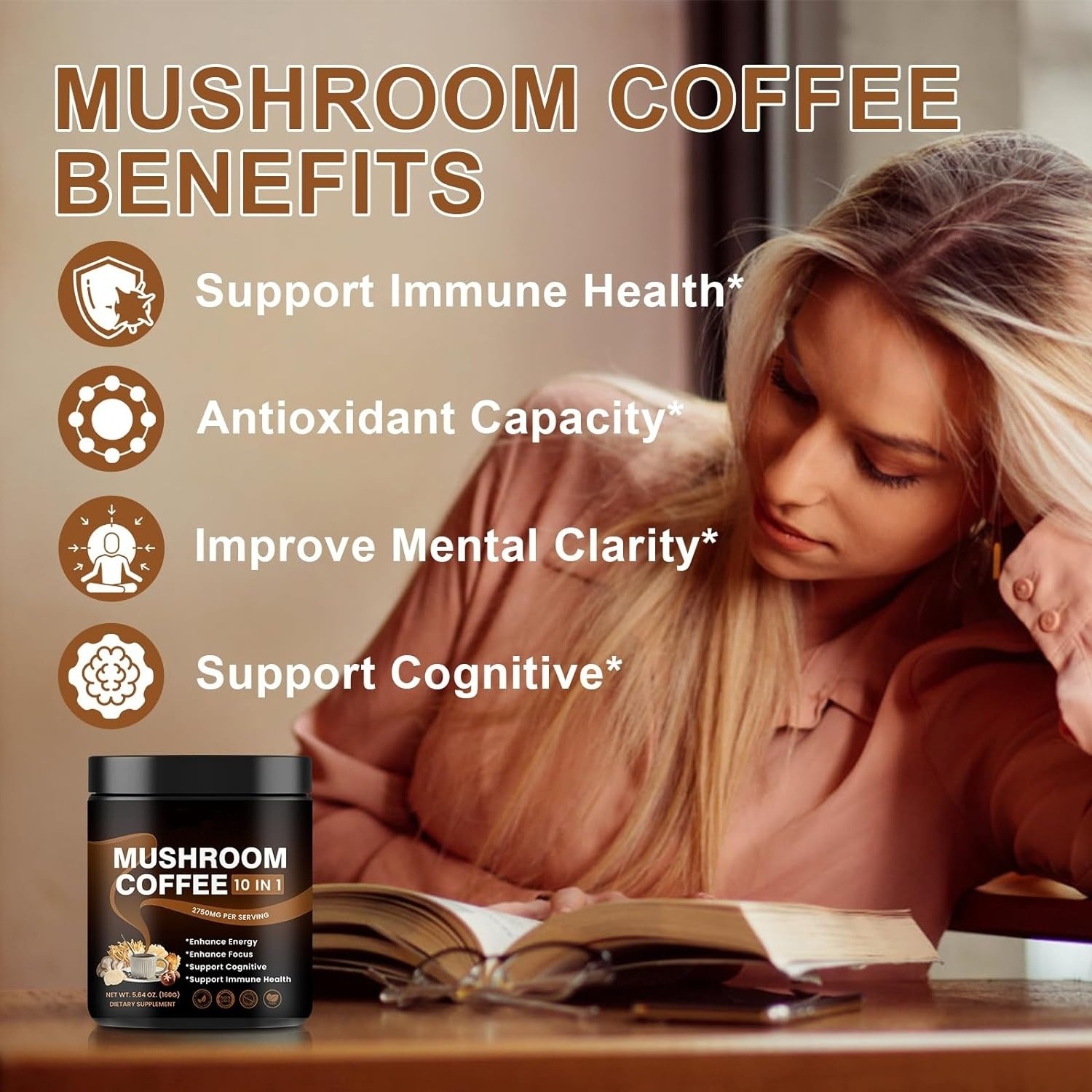 Julyherb top quality food grade mushroom coffee with lions mane L-Theanine 160g per can