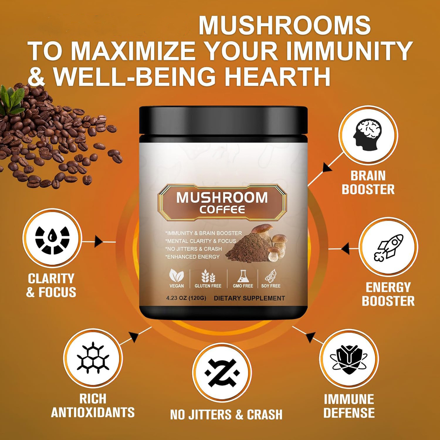 Julyherb gold standard wholesale mushroom coffee with lions mane reishi 120g per can