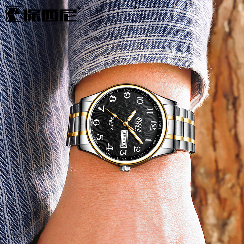 Bosck 5682 calendar men wrist waterproof luminous fashion quartz lighter custom logo watch