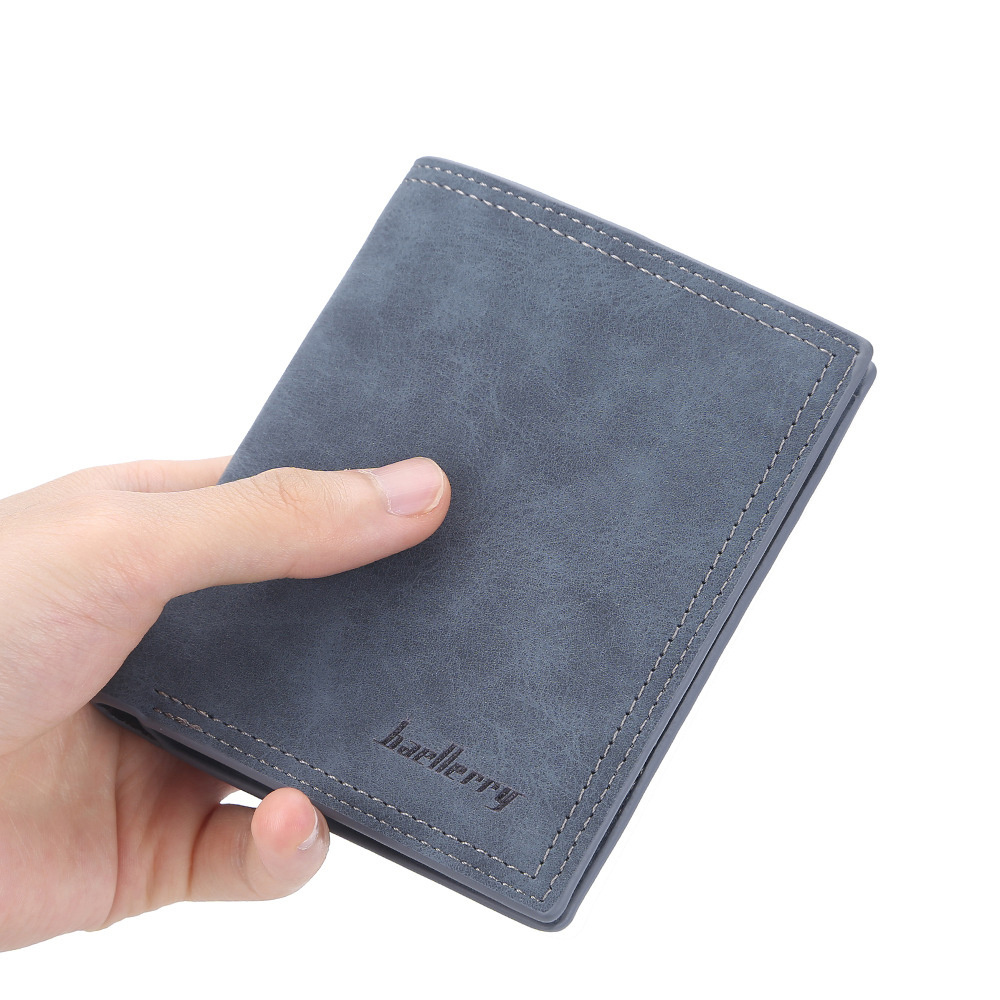 High Quality Pu Leather Baellery Short Frosted Multi-card Men's Fashion Open Horizontal Card Holder Wallet