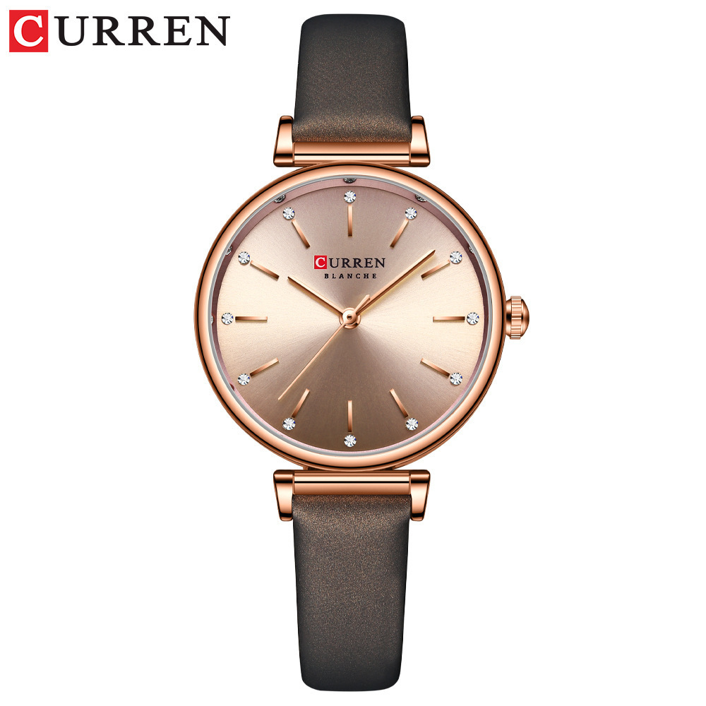 2021 CURREN 9081 Women Watches Fashion Rhinestones Dial Leather Bracelet Lady Wristwatch Green Watch