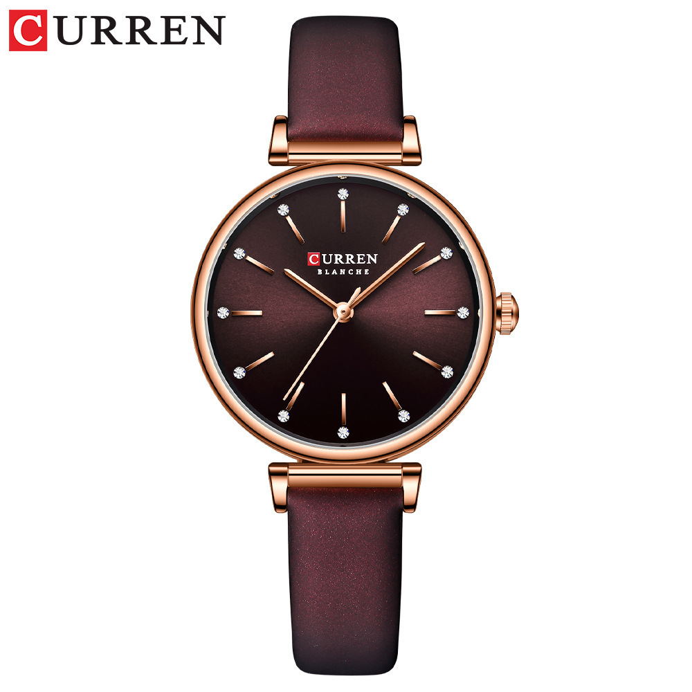 2021 CURREN 9081 Women Watches Fashion Rhinestones Dial Leather Bracelet Lady Wristwatch Green Watch