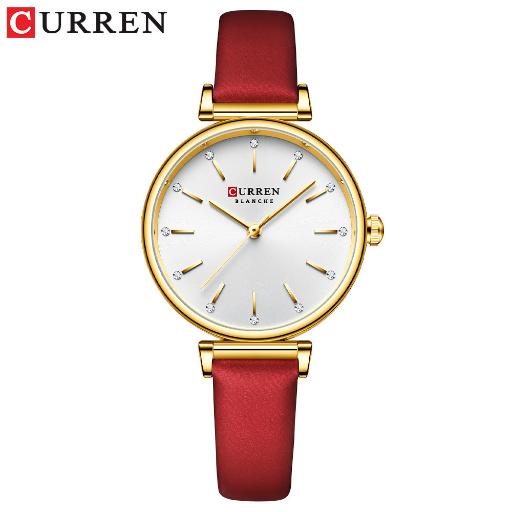 2021 CURREN 9081 Women Watches Fashion Rhinestones Dial Leather Bracelet Lady Wristwatch Green Watch