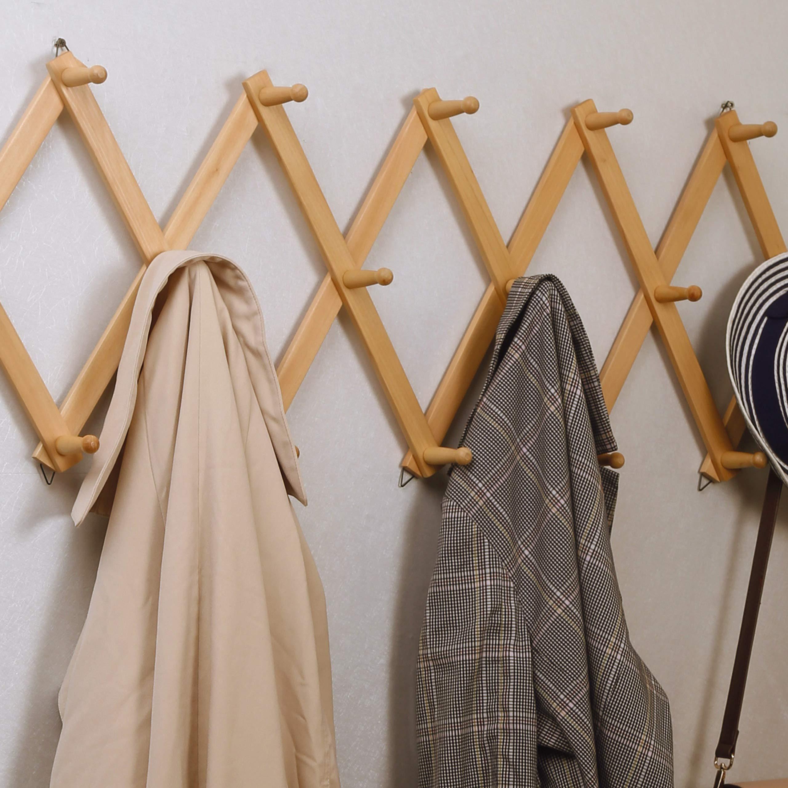 Accordion Wall Hanger, Modern Expandable Coat Rack Wall Mounted, Solid Wooden Wall Hat Rack