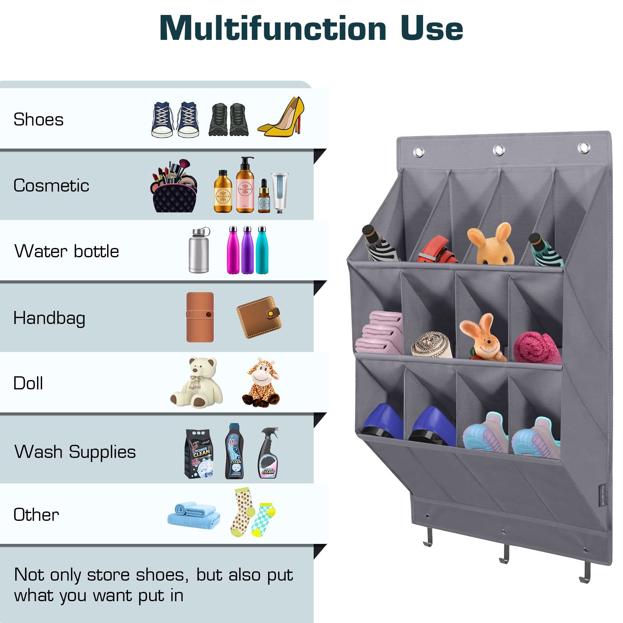 Over the Door Shoe Organizer Hanging Large Pockets Rack Organizer for Closet and Dorm Narrow Door Shoe Storage