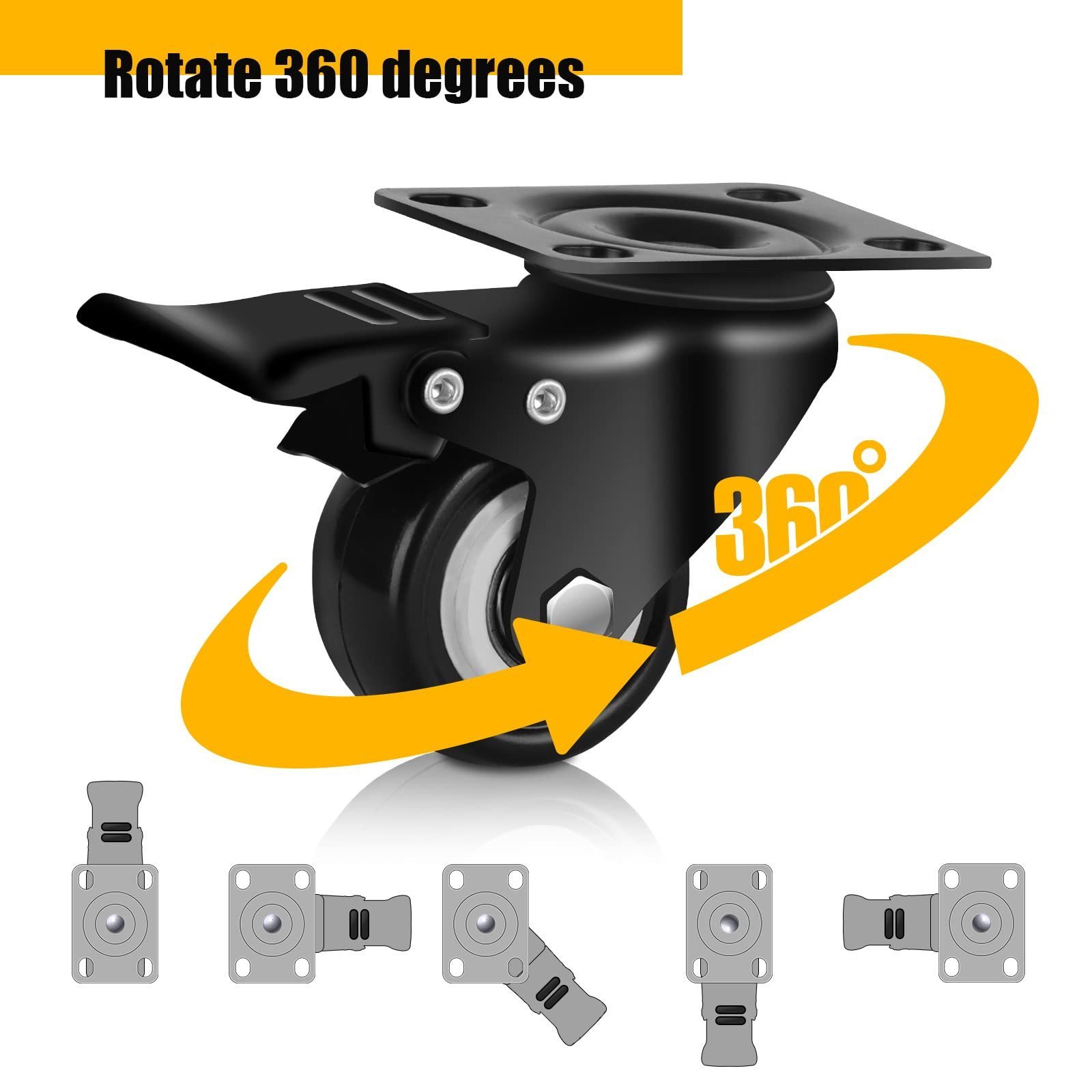 Casters wheels Heavy Duty but Silent Excellent Locking Casters with Polyurethane Wheels Swivel Plate Castor Wheels