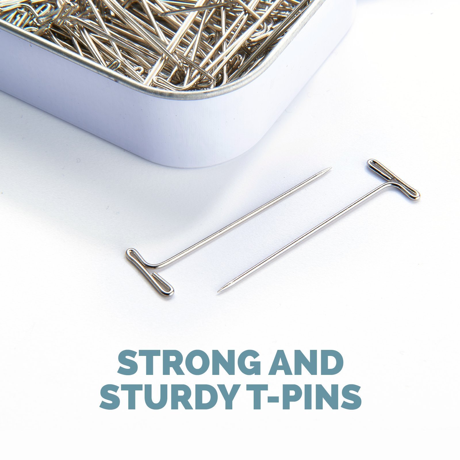 Strong Stainless Steel T Pins for Blocking Knitting Crochet Sewing Projects Pin Needles Comes with Hinged Reusable Tin