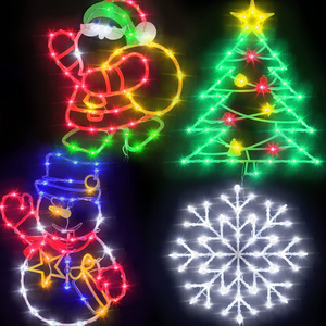 Christmas Window Silhouette Lights Decorations 4 Sign Lighted Colour Santa Snowman Snowflake Christmas Tree