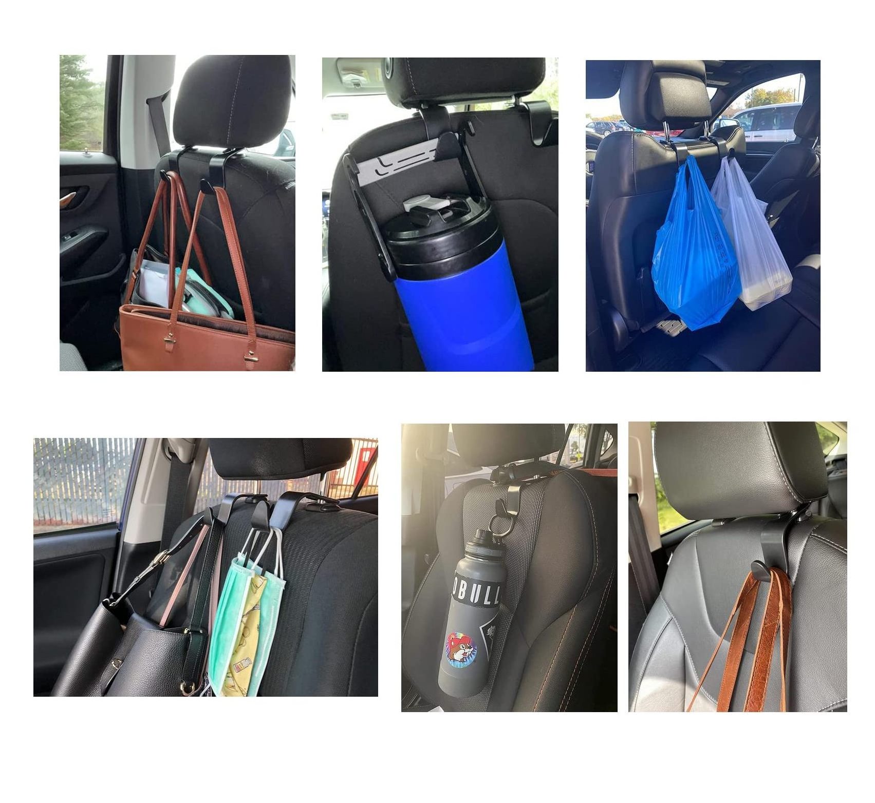 Car Seat Headrest Hook 4 Pack Hanger Storage Organizer Universal for Handbag Purse Coat fit Universal Vehicle Car Black S Type