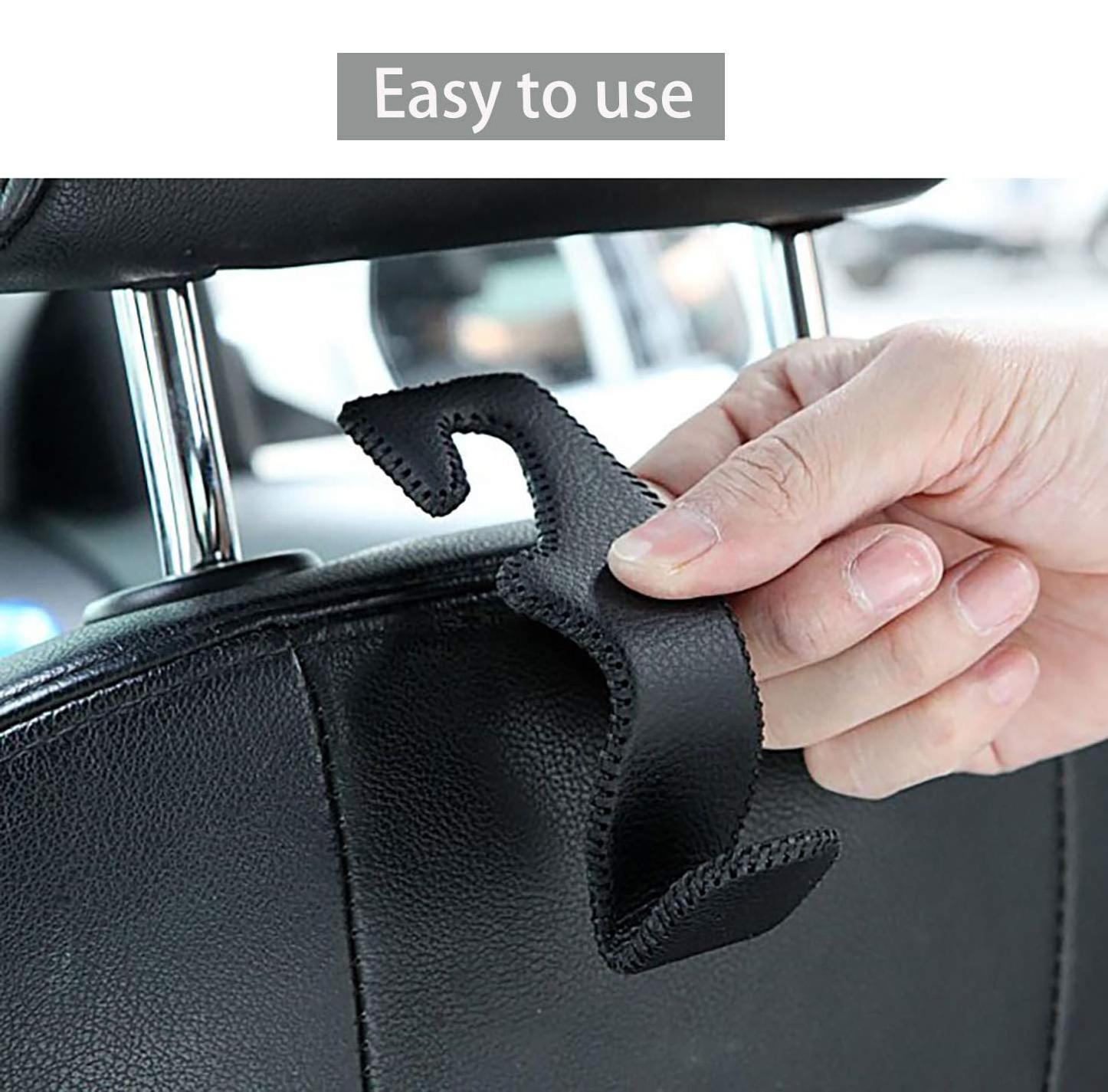 Headrest Hooks for Car, Back Seat Organizer Black Leather Hanger Holder Hook, for Hanging Purses and Bags and Coats