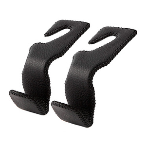 Headrest Hooks for Car, Back Seat Organizer Black Leather Hanger Holder Hook, for Hanging Purses and Bags and Coats