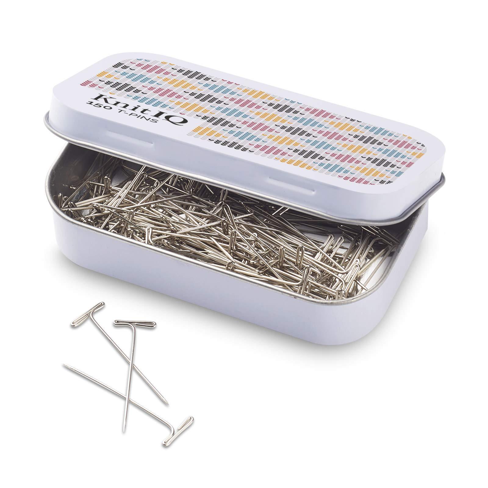 Strong Stainless Steel T Pins for Blocking Knitting Crochet Sewing Projects Pin Needles Comes with Hinged Reusable Tin