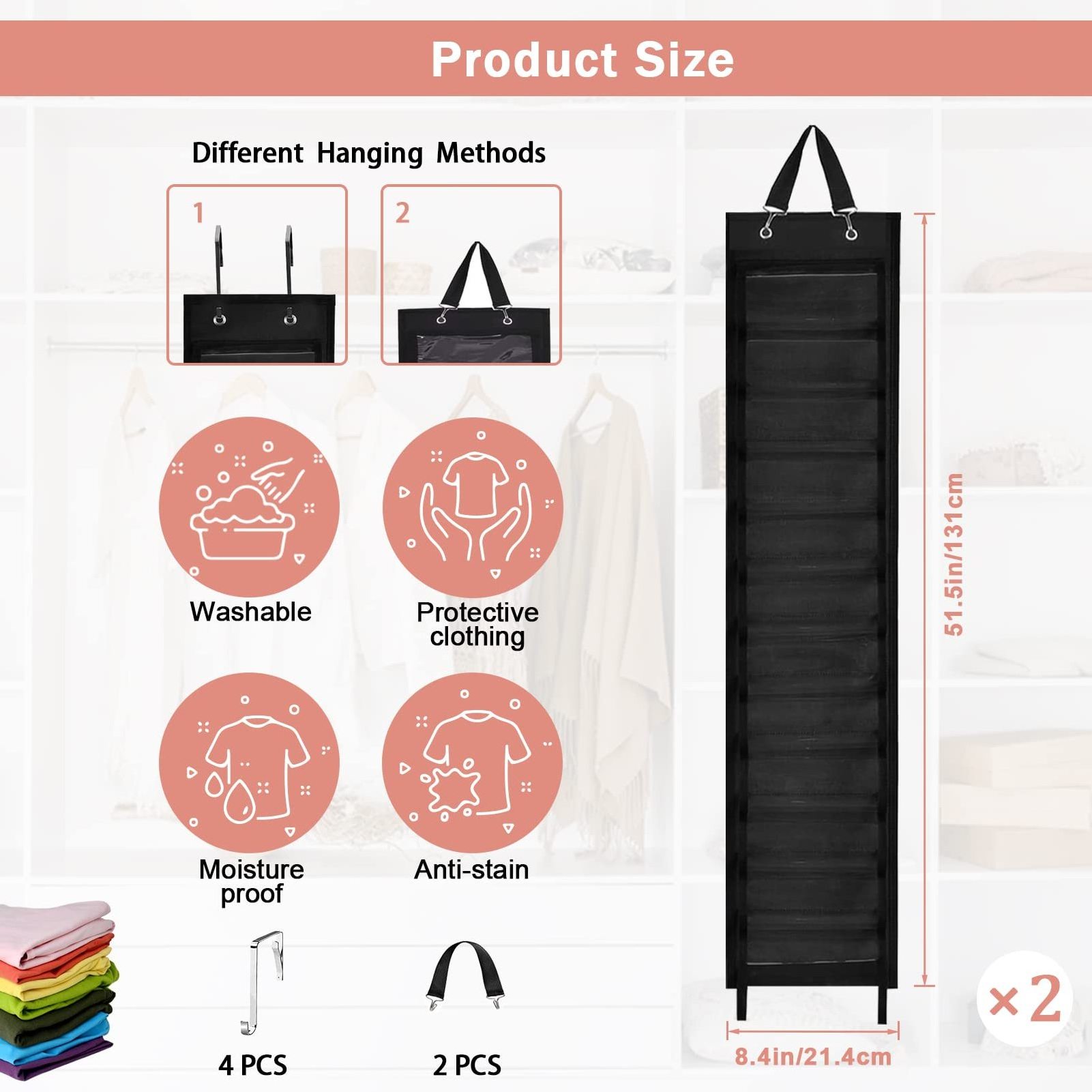 Hanging Storage Organizer Saving Bag Storage Hanger with Compartment Foldable Clothes Closets Roll Holder for T-Shirt Jean