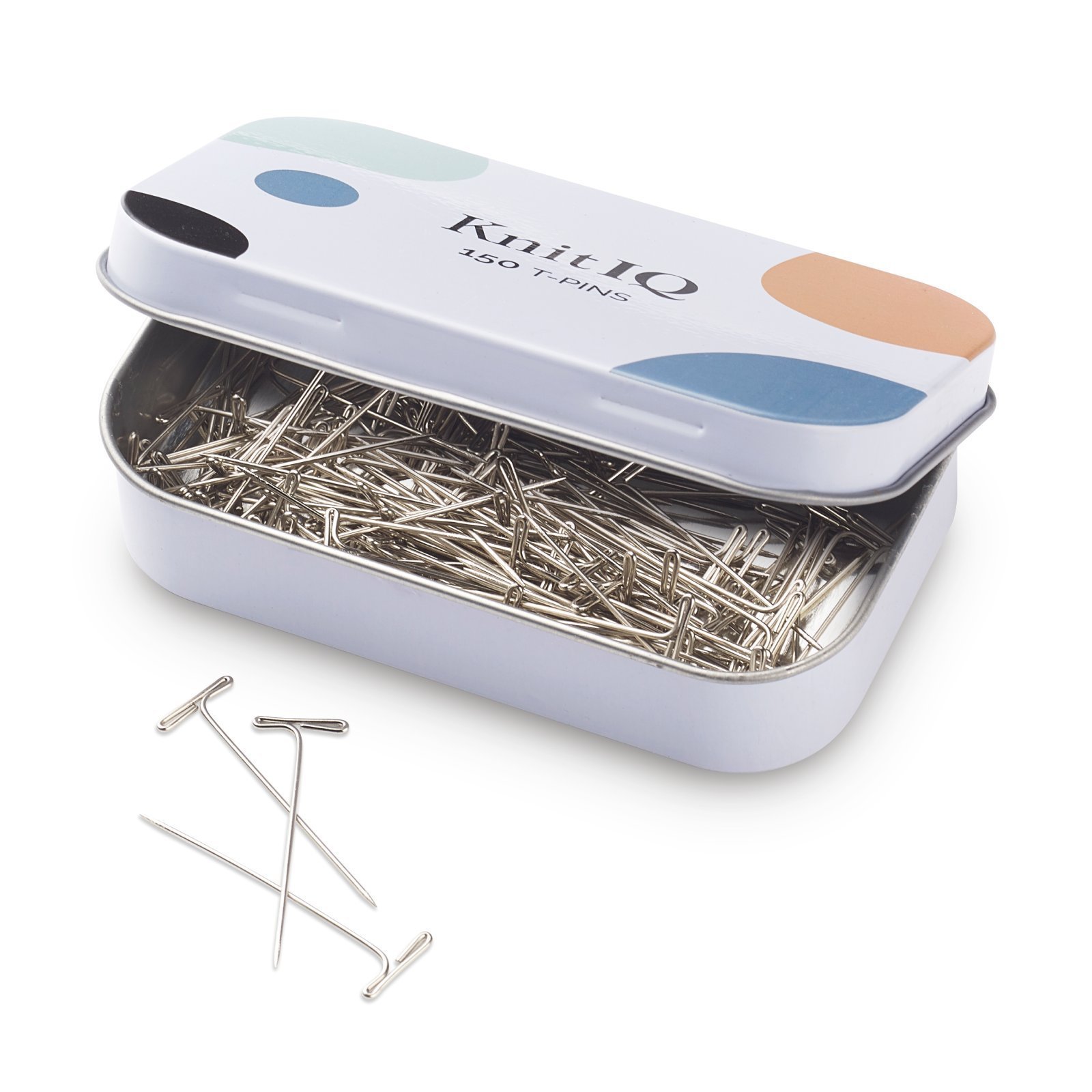 Strong Stainless Steel T Pins for Blocking Knitting Crochet Sewing Projects Pin Needles Comes with Hinged Reusable Tin